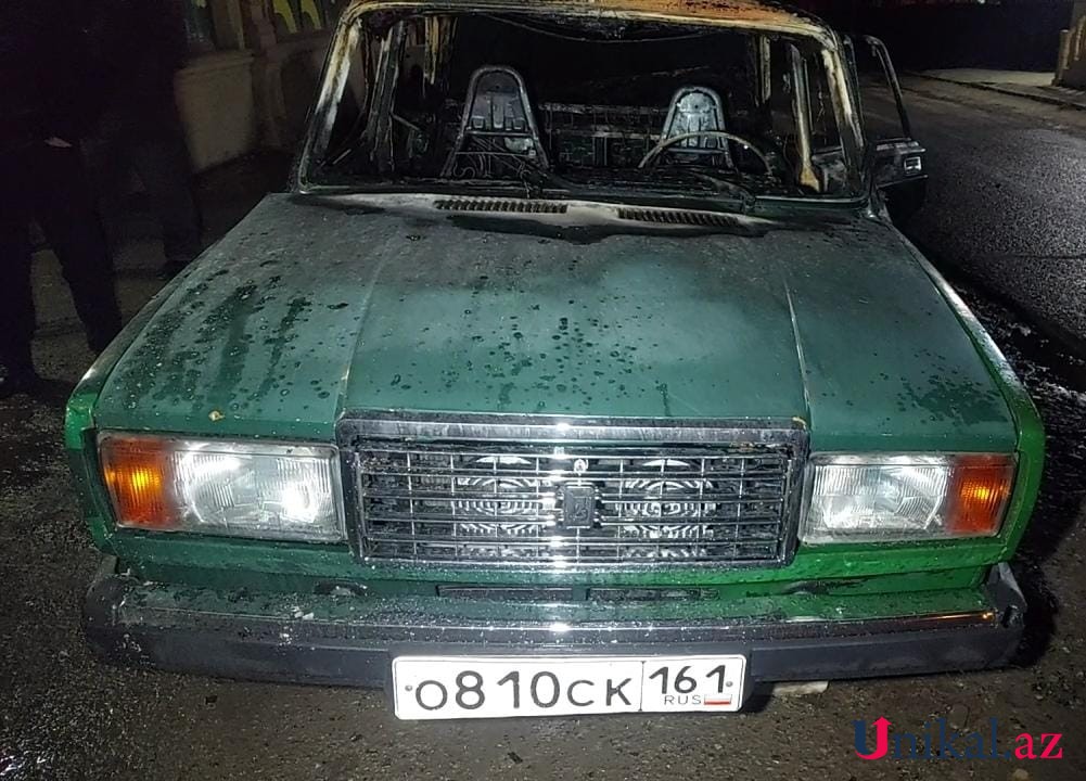 Gəncədə minik maşını yandı - FOTOLAR